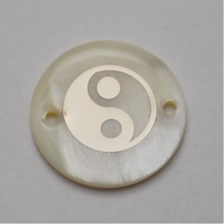 Madrepérola Branca Yin-Yang 25mm - 2 Furos 2mm - 1un
