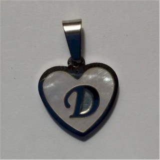 Pendente em Aço com Madrepérola "D" 24x16mm - Furo 3mm - 1un