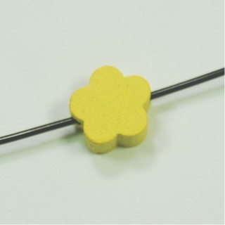 Conta de Madeira Flor Amarelo 9mm – furo 1,5mm - 1un