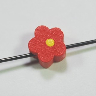 Conta de Madeira Flor Vermelha 9mm – furo 1,5mm - 1un