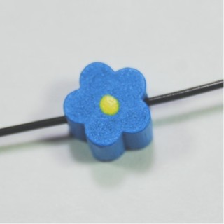 Conta de Madeira Flor Azul 9mm – furo 1,5mm - 1un