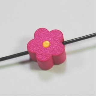 Conta de Madeira Flor Rosa 9mm – furo 1,5mm - 1un