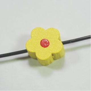 Conta de Madeira Flor Amarela 9mm – furo 1,5mm - 1un